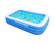 COMMOUDS Piscina Gonfiabile per Famiglie, Piscina da Giardino, Piscina per Famiglia Rettangolare per Interni e Giardino, Cortile, Piscina per Bambini e Adulti, Facile da Montare - 250cm x 160cm x 56cm