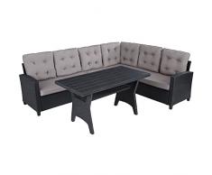 TecTake 800935 Salottino in rattan Catania, Grande confort di seduta, Tavolo con piedi regolabili in altezza (nero)