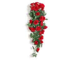 Fiore Finto Ghirlanda da Appendere Rose di Fiori Artificiali Vintage Decorazione di Ghirlande di Rose Artificiali per Nozze, Festa, Giardino, Decorazione di San Valentino, 91 cm, 1 Pezzo (Rosso)