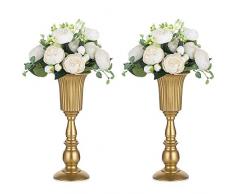 Nuptio 2 Pezzi Vaso per Tromba in Metallo Fiorito, Elegante Vaso da Centrotavola per la Decorazione della Festa Nuziale, Composizione Floreale Artificiale Alta 31.9cm per Cerimonia di Anniversario