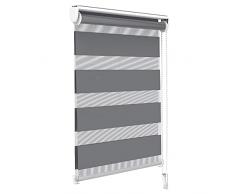 VOUNOT Tenda a Rullo Doppia Strato Oscurante Giorno e Notte, Catenella Laterale, Bande Trasparenti e Opache, Tenda Interno Zebra Blinds Grigio, 50 x 150 cm
