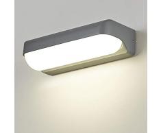 Dr.lazy 12W LED lampada da parete Lampada Muro in Alluminio Applique da parete Esterna impermeabile IP65 Faretto soggiorno/terrazzo/giardino 4000K Bianco Naturale(Grigio/Bianco Naturale)