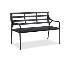 Relaxdays Panca da Giardino Rustica, Seduta a 2 Posti, Arredamento da Esterno, Acciaio & WPC, HPL 83 x 122 x 59 cm, Nero, Acciaio, plastica, 1 pz