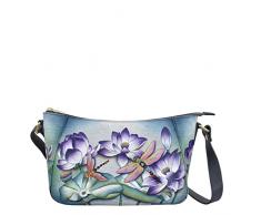 Anuschka Hobo da donna in vera pelle con spalle - Esterno dipinto a mano, Laghetto Tranquil, Taglia unica