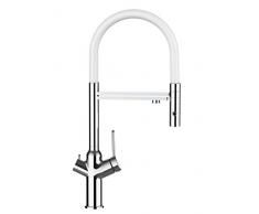 Rubinetto cucina 4 VIE per sistemi Frigogasatori e filtro acqua depuratore canna movibile e doccia staccabile 2 getti (Cromato / Bianco)