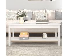 Homgoday Tavolino da Salotto Bianco 110x55x45 cm Legno Massello di Pino, Tavolino da Salotto, Tavolinetto da Soggiorno, Tavolo per Ufficio Camera da Letto Giardino