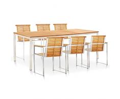 vidaXL Set da Pranzo da Giardino 5 pz in Legno di Teak e Acciaio Inox