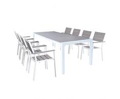 Set Tavolo e sedie da Giardino per Esterno in Alluminio cm 162/242 x 100 x 74 h con 8 sedute Colore Bianco