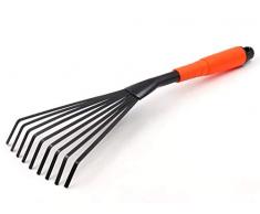 Meccion Mini Rastrello da Giardino, 40cm Lunghezza, 9 Radice in Acciaio, Impugnatura Ergonomica, Professionale Attrezzi da Giardinaggio