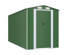 Keketa Capanno da Giardino Box Lamiera Zincata Casetta da Giardino Ripostiglio da Esterno Casetta Attrezzi Giardino Verde 192x440x223cm Acciaio Zincato