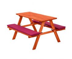 TecTake 800807 Set Tavolo e Panche Bambini in Legno, Arredamento da Campeggio Picnic, Morbidi Cuscini, Giardino Terrazza Esterni - Disponibile in Diversi Colori (Rosso)