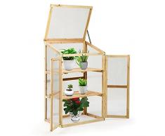 DREAMADE Mini Serra in Legno da Giardino, Terrazzo e Cortile, Serra da Esterno Trasparente con Copertura per Piante e Fiori, Struttura Orto a Cassetta con Tetto Apribile e Inclinato, 60 x 45 x 100 cm