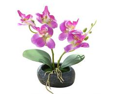 Flikool 2 Steli Orchidea Artificiali in Vaso Phalaenopsis Fiori Artificiale in Seta Finta Orchidee Bonsai Piante Artificiali per Balcone Casa Ufficio Tavolo Decorazione - Viola