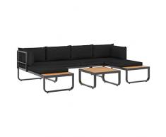 Goliraya 4 pz Set Divano da Giardino Angolare in Alluminio e WPC con Tavolino,Divano con Penisole,Salotto da Giardino,Divano Angoalre,Divano da Esterno,Divano Modulare da Esterno