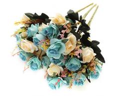 SUNNEGO Fiori Artificiali, Falso Rosa Fiori Arredamento Mazzo di Rose Artificiali Blu 6 Ramo 12 Teste Bouquet Decorativo per Tavolo Casa Matrimoni Ufficio 3 Pezzi(Blu, 3)
