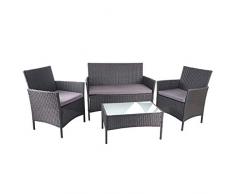 Mendler Salottino da esterno giardino HWC-D82 polyrattan nero con cuscini antracite