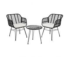 TecTake 800802 Salottino in Rattan, Set da Balcone, 2 Sedie con Imbottitura 1 Tavolo, Resistente ai Raggi UV, Rivestimenti Idrorepellenti, Mobili da Terrazza -Disponibile in Diversi Colori (Nero)