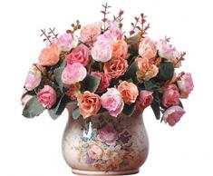 LumenTY Confezione 2 Mazzi di Rose in Seta Artificiale Mazzi di fiori finti Regali Festa Nuziale Cucina Decorazione Casa Ogni Mazzo ha 7 Rami con 21 Boccioli di fiori finti Piante Vintage Pink