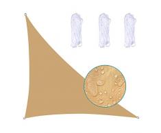 MEEYI Vela Ombreggiante Triangolare 5X5X7.1m Tenda A Vela Parasole da Esterno Anti-UV 95% Impermeabile & Protezione Solare Antivento & Resistente a Strappi per Giardino Parco Patio, Sabbia