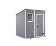 Keter Casetta da giardino Manor Pent 6x6, Finitura Effetto Legno Graffiato, Grigia, 183,5x185x200 H Cm