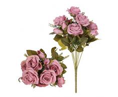 Tifuly Mazzi di Rose Artificiali, 2 Pezzi 12 Fiori di Seta boccioli di Rose finte per Decorazioni per lhome Office, Bouquet da Sposa, Composizione Floreale, centrotavola (Rosa Scuro)