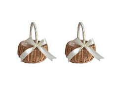 Cesto di vimini per fiori in rattan, cestino per fiori da sposa, cestino in tessuto con manici in salice con nastro regalo di Pasqua, per matrimoni, casa, giardino, decorazione
