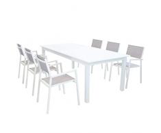Decorspace Tavolo allungabile Ibiza in alluminio dogato da esterno per giardino e veranda (Tavolo 150-210 x 90 cm + 6 Poltrone, Bianco)