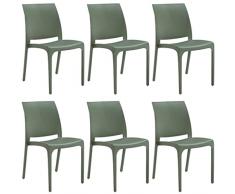 Milani Home s.r.l.s. set di sedie poltrone da giardino in plastica design moderno (Green, 6)