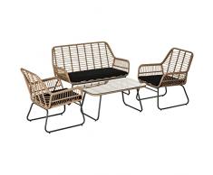 Outsunny Set Mobili da Giardino in Rattan PE da 4 Pezzi, Salotto da Esterno Stile Boho con 2 Poltrone, Divanetto e Tavolino con Ripiano