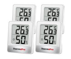 ThermoPro TP49 Termometro Ambiente Interno Igrometro Digitale Misuratore Umidità con Livello di Comfort Termoigrometro per Serra Soggiorno Bianco, 4 Pezzi