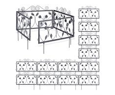 16x Bordura per Aiuola in Metallo, Set di Pannelli con Foglie Recinzione Giardino 16 Pannelli 34,5 x 56,5 cm, Nero