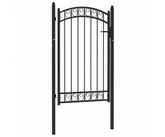 Festnight Cancello per Recinzione, Cancello Ferro Battuto, Cancelletto Giardino con Punte in Acciaio 100x150 cm Nero