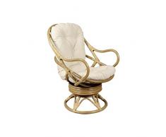 Poltrona in vimini inclinabile e girevole, con cuscini 70 x 90 x 105 cm