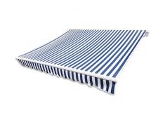 Estink Telo parasole per tende da sole, tessuto per tende da sole, impermeabile anti UV, copertura di ricambio per tende da sole, blu e bianco, 3 x 2,5 m (senza cornice)