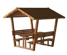 Gazebo in Legno da Giardino, con Panche e Tavolo, Imbermeabile, Comodo e Sicuro
