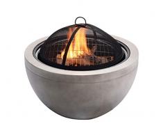 Teamson Home Giardino Braciere Grande a Legna, Camino e Stufa a Legna, Mobili da Esterno, Bruciatore a Legna con Attizzatoio e Coperchio, Grigio