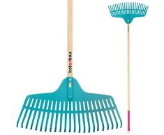 KOTARBAU® Rastrello da giardino in plastica con 23 denti per foglie e erba da donna, leggero e maneggevole con manico in legno