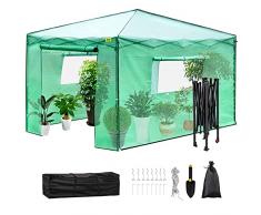 VEVOR Serra Portatile 3,66 x 2,44m Giardino Telaio Pop-up per Piante Verdure Fiori in PE Plastica, Telo di Serra Portatile Orto con Porta Finestre Arrotolabile Area Copertura 9,93m² per Piante, Green
