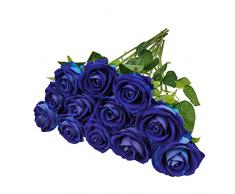 12 Pezzi Rose Artificiali, Fiori Velluto Realistici Rose Ginte a Stelo Lungo per Bouquet Sposa Centrotavola Ufficio Feste Casa Hotel Composizioni Floreali Decorazione Oggetti Scena (Blu Navy)