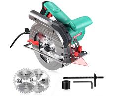 HYCHIKA BETTER TOOLS FOR BETTER LIFE Sega Circolare 1500W, 4700PRM, 2 lame Ø 190mm (40T&24T), Profondità di taglio massima:65mm(90°), 45mm(45°), Motore in rame puro, 3m Cavo di alimentazione