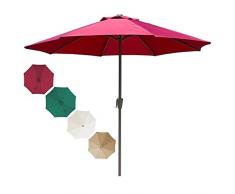 Ombrellone da Esterno 10Ft / 9Ft Ombrellone da Tavolo da Esterno con Protezione Solare a manovella, ombrellone da Balcone, ombrellone da Esterno Portatile per terrazza, Balcone, Cortile, Bar (Rosso 2