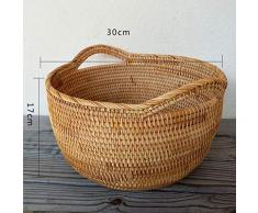 Liangzishop-Cestini portaoggetti Rattan vietnamita Cesto di immagazzinaggio a Mano Cestino Rotondo di Frutta Libri Vestiti Snack Scatola di Finitura Desktop