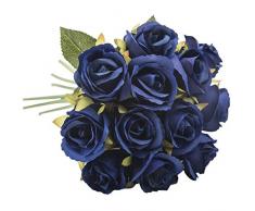 Challeng 12 Teste Bouquet di Rose Fiori Fiore di Simulazione Finti Cespuglio Artificiale per Bouquet, Feste Nuziali, Baby Shower, Decorazione per La Casa