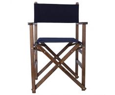 Mueblear Sedia regista pieghevole in legno di faggio per uso esterno giardino o terrazza noce con tela blu navy