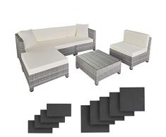 TecTake 800804 Set di Mobile di Rattan Sintettico, Arredamento Giardino Set Completo, 2 Sedie 2 Panche Sgabello Tavolo, Set di Rivestimenti, con imbottitura da 10 cm (Grigio Chiaro)