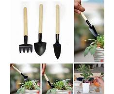 Mini Garden Hand Tool kit pianta giardino vanga rastrello cazzuola manico in legno metallo testa giardiniere 3pcs