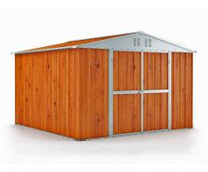 Notek Box in Acciaio Zincato Casetta da Giardino in Lamiera 3.27 x 3.07 m x h2.15 m - 145 kg – 10,04 Metri Quadri – Legno