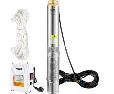 VEVOR Pompa dAcqua Sommergibile 1100W Flusso 190L/min per Piscina Giardino Orto in Acciaio Inox, Sommersa per Pozzi Profondi 230V Prevalenza Max. 57m, Pozzo con Scatola Controllo Esterna
