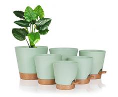 Warmplus Vasi Autoirriganti da Interno, 20/17,5/16,5/15/14/12,5cm, Vasi da Fiori in Plastica con Fori di Drenaggio Sottovaso e Serbatoio, Vaso da Interno per Tutte Le Piante da Appartamento, Verde