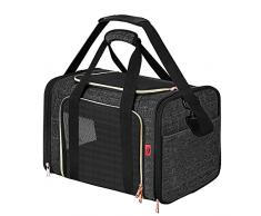 PUTUO Trasportino Gatto Cani Coniglio: Trasportino Cane Taglia Piccola con Spallacci Regolabili Borsa Trasportino per Cani e Gatti Pieghevole Applica a Macchina Treno Aereo - Fino a 8 kg (Nero)